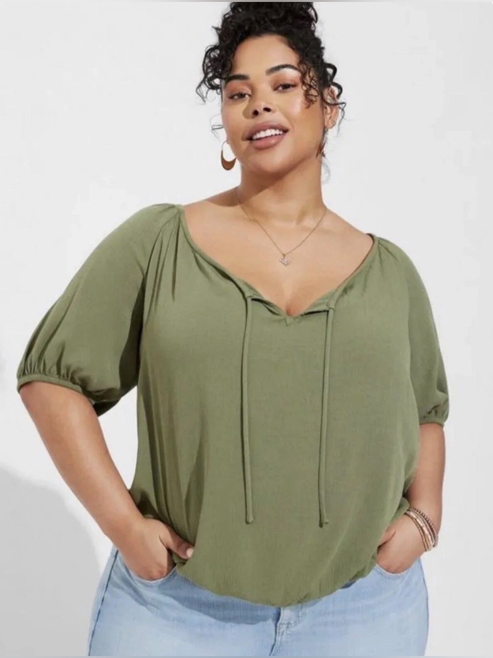 Torrid Washable Crinkle Gauze Blouson Short Sleeve Crop Top Women’s Size 2X